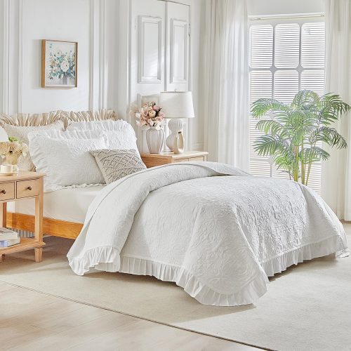 Ruffled quilted comforter set.