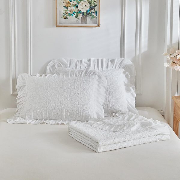 Ruffled quilted comforter set.