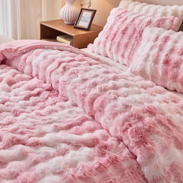 Pink tie-dye plush duvet cover set