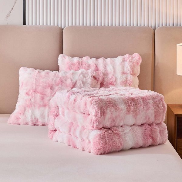 Pink tie-dye plush duvet cover set
