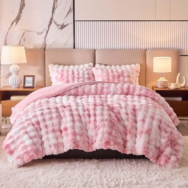 Pink tie-dye plush duvet cover set