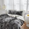 Gray long-haired faux fur duvet cover set