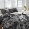 Gray long-haired faux fur duvet cover set