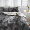 Gray long-haired faux fur duvet cover set