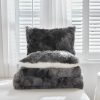 Gray long-haired faux fur duvet cover set