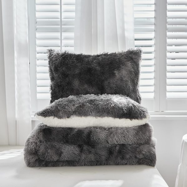Gray long-haired faux fur duvet cover set