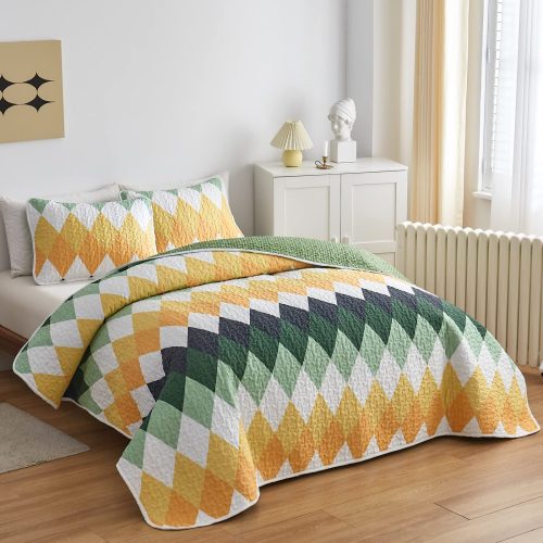 Geometric diamond patchwork duvet cover set