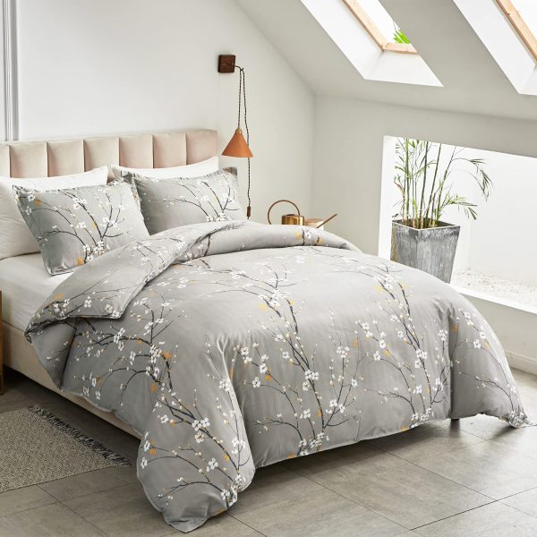 Gray floral microfiber duvet cover set