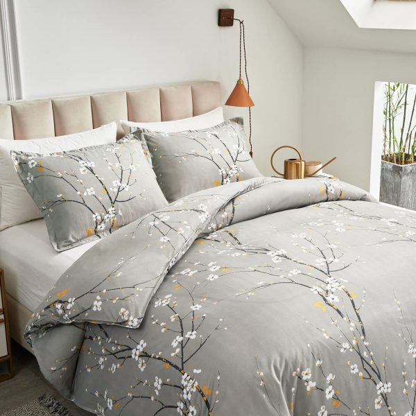 Gray floral microfiber duvet cover set