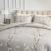 Gray floral microfiber duvet cover set