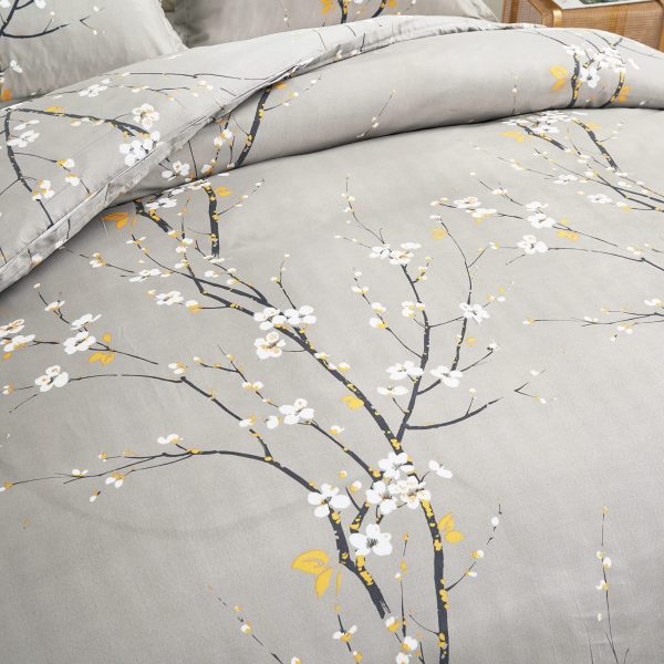 Gray floral microfiber duvet cover set