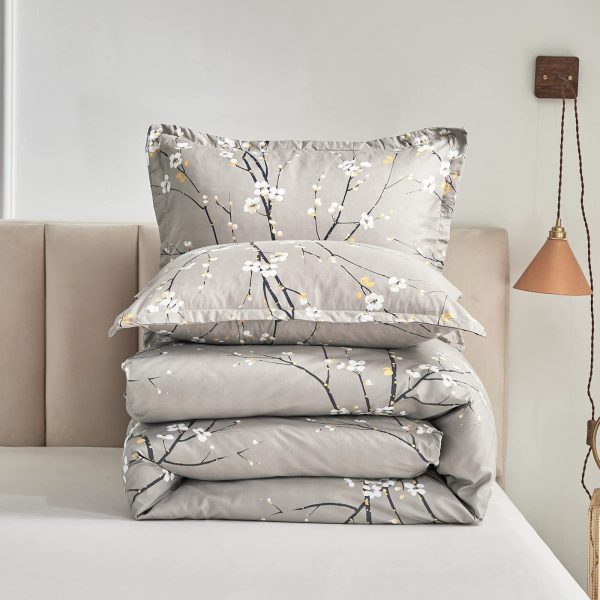 Gray floral microfiber duvet cover set