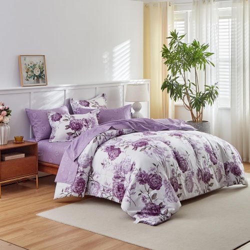 Purple rose floral print bedding set