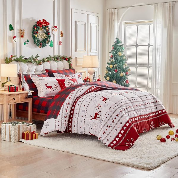 Christmas reindeer and snowflake print bedding set