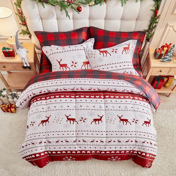 Christmas reindeer and snowflake print bedding set