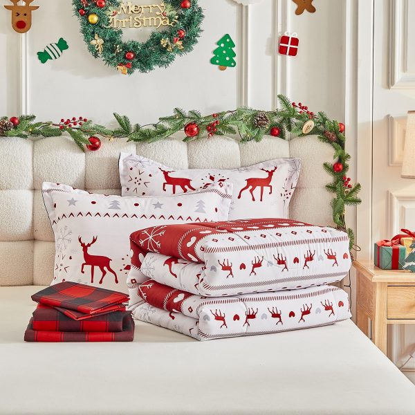 Christmas reindeer and snowflake print bedding set