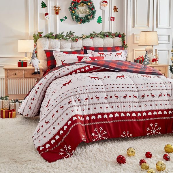 Christmas reindeer and snowflake print bedding set