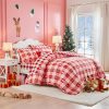 Pink Christmas plaid duvet cover set