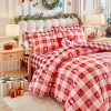 Pink Christmas plaid duvet cover set
