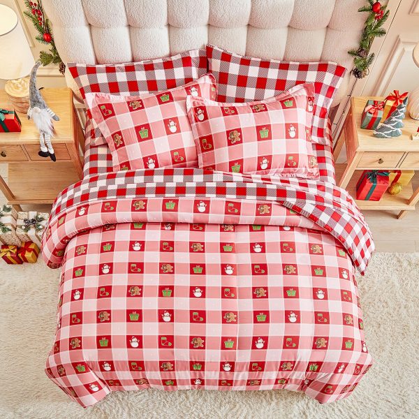 Pink Christmas plaid duvet cover set