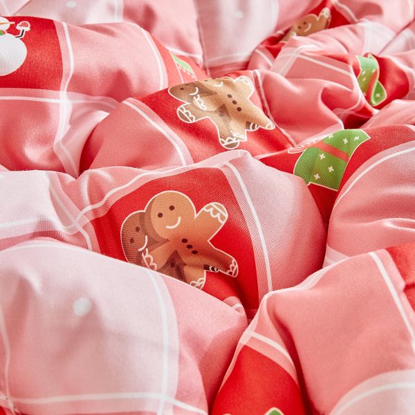 Pink Christmas plaid duvet cover set