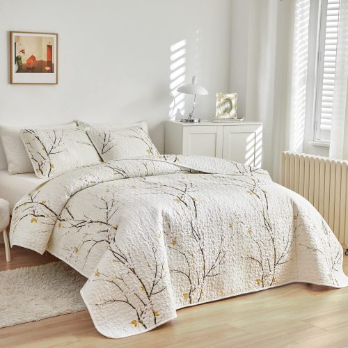Delicate branch and yellow bud print duvet cover set
