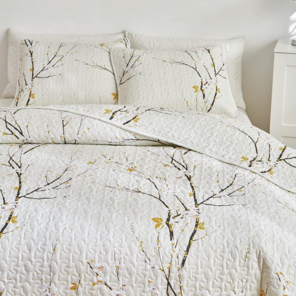 Delicate branch and yellow bud print duvet cover set