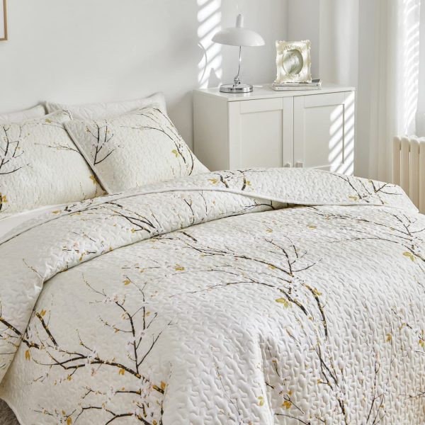 Delicate branch and yellow bud print duvet cover set