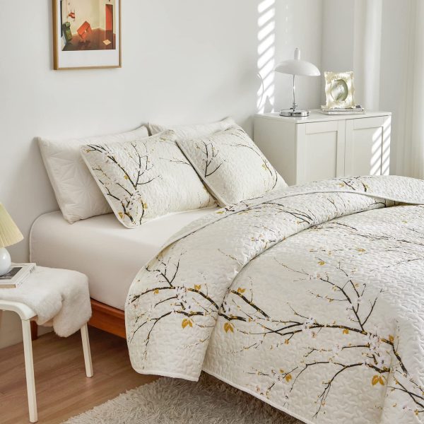 Delicate branch and yellow bud print duvet cover set