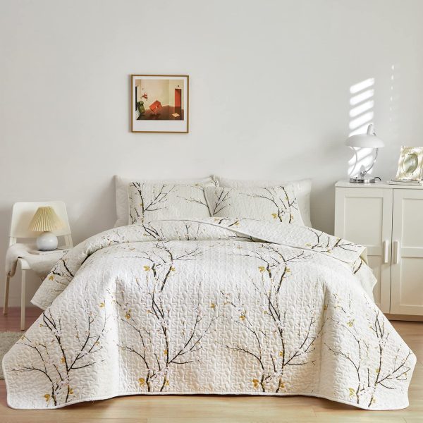 Delicate branch and yellow bud print duvet cover set