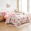 Pink rose bouquet print bedding set