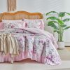 Pink floral ruffled duvet cover set