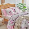 Pink floral ruffled duvet cover set