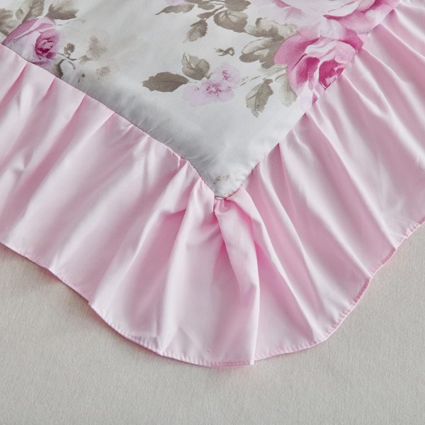 Pink floral ruffled duvet cover set