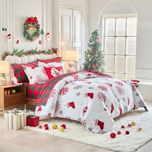 Snowflake Red Truck and Printed Christmas Quilt Set