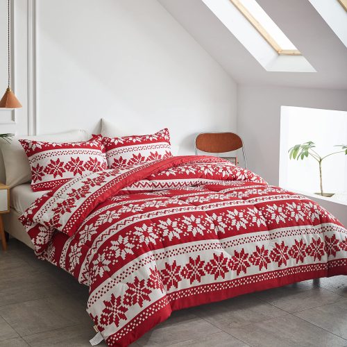 Red Nordic Snowflake Holiday Comfort Duvet Cover Set