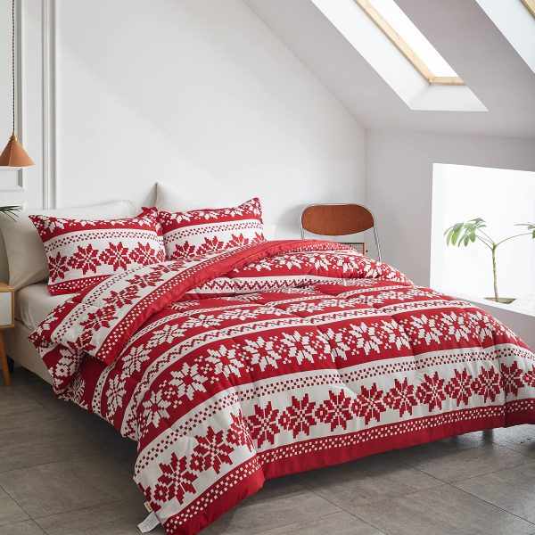 Red Nordic Snowflake Holiday Comfort Duvet Cover Set