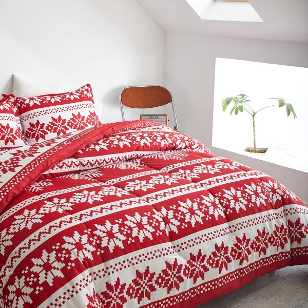 Red Nordic Snowflake Holiday Comfort Duvet Cover Set