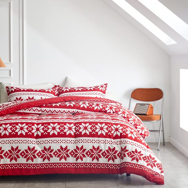 Red Nordic Snowflake Holiday Comfort Duvet Cover Set