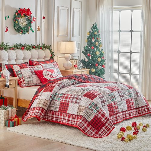 Red plaid and festive print patchwork