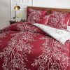 Burgundy and white botanical branch bedding set