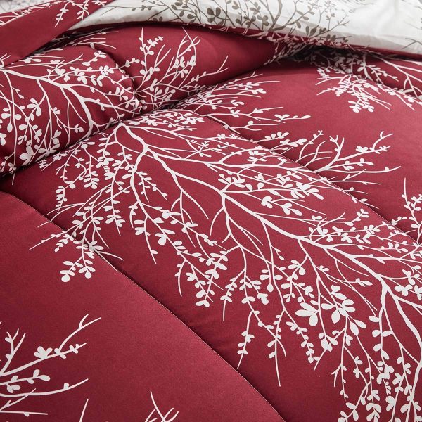 Burgundy and white botanical branch bedding set