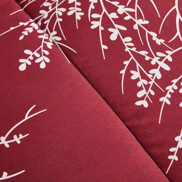 Burgundy and white botanical branch bedding set