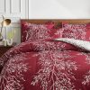 Burgundy and white botanical branch bedding set